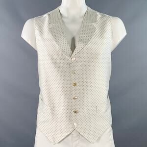 FAVOURBROOK Size 46 Beige Navy Dots Silk Classic Notch Lapel Vest